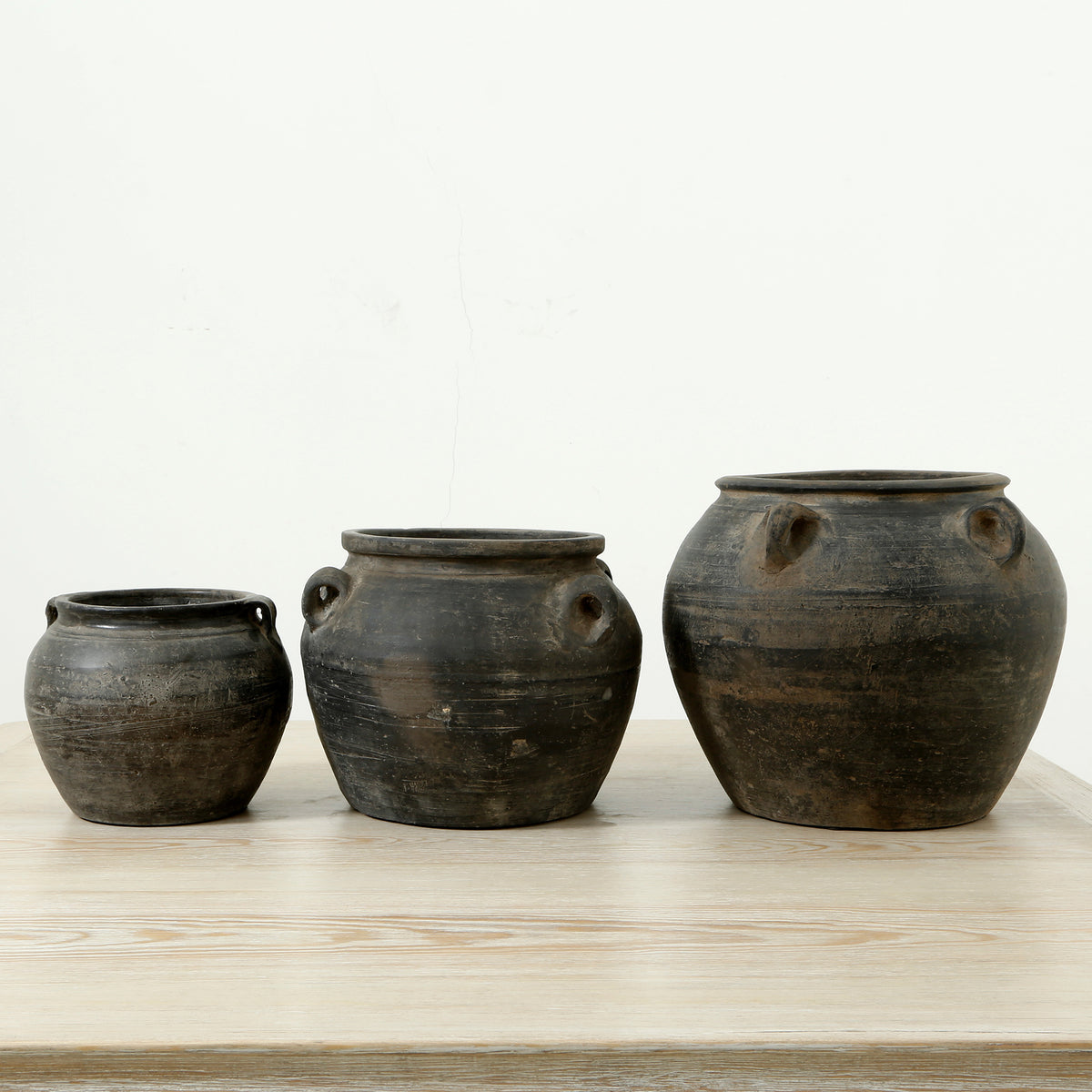 Approx 10-15 Inches High Vintage Charcoal/Gray Water Jars with Four Handles