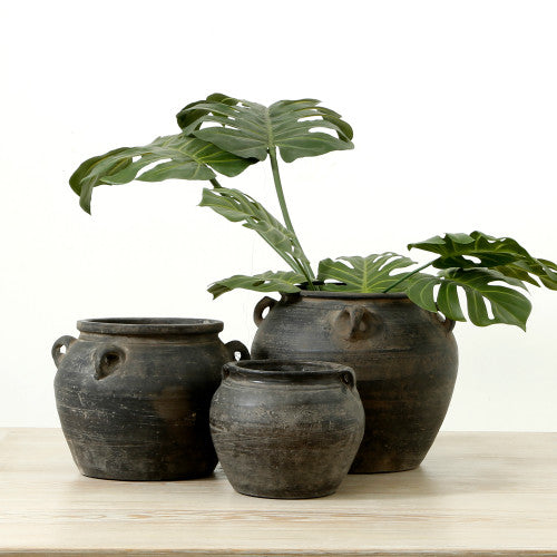 Approx 10" Vintage Gray Pottery Jar Large with Four Handles (color and size vary) image 2
