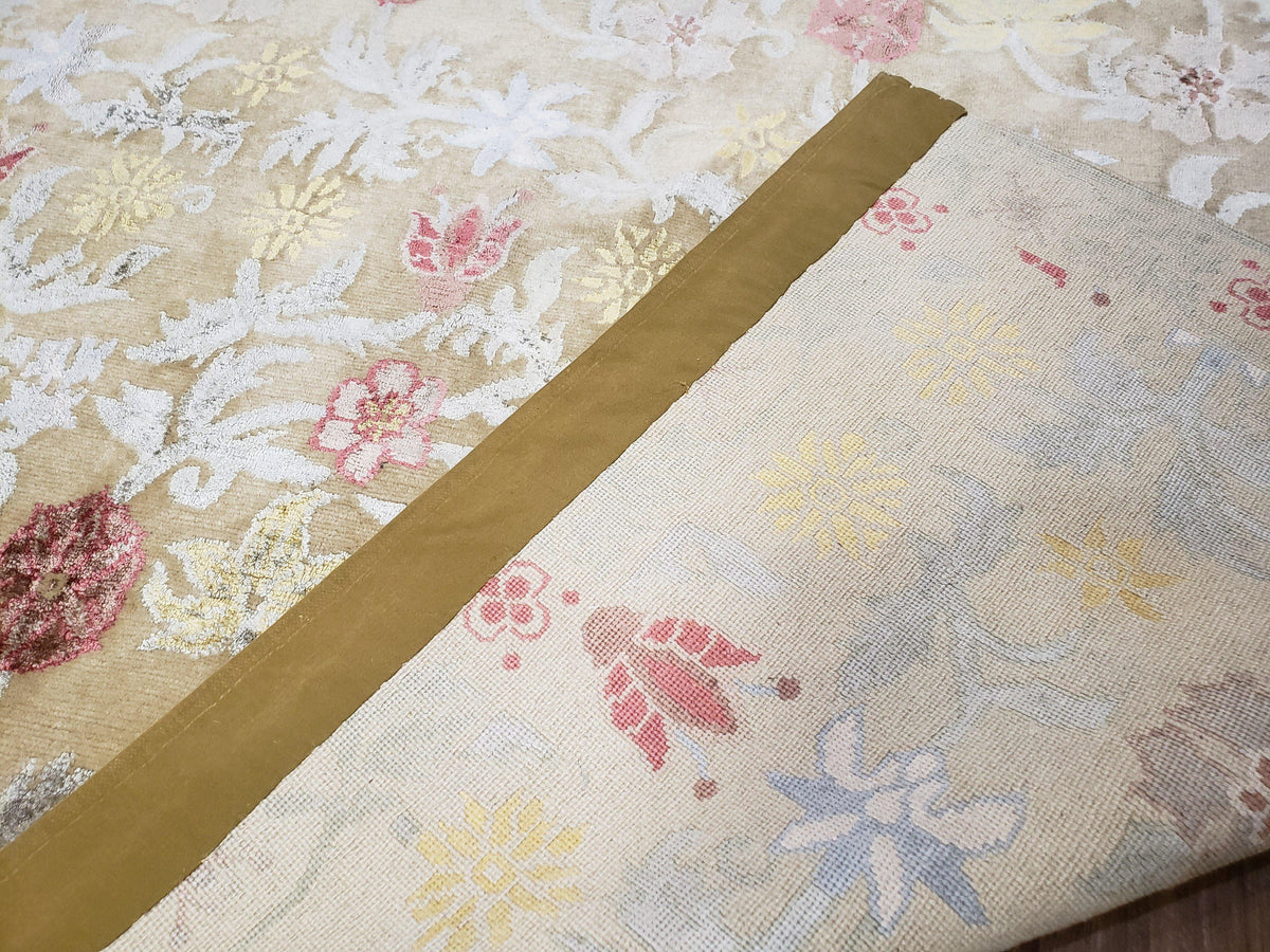 Modern Tibetan Rug 6x9, Wool and Silk Tibetan Rug, Handmade Tibetan Rug, Silk Flowers, Contemporary Rug, Soft Rug, Tibetan Area Rug, Tan - Jewel Rugs, view 11