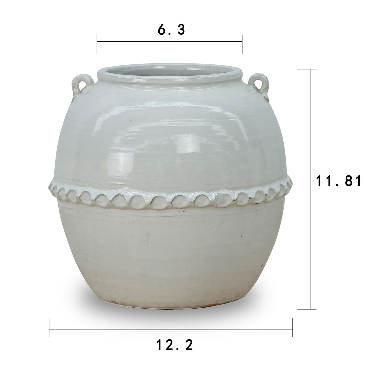 12" Off White Ceramic Pot with Lace Decoration