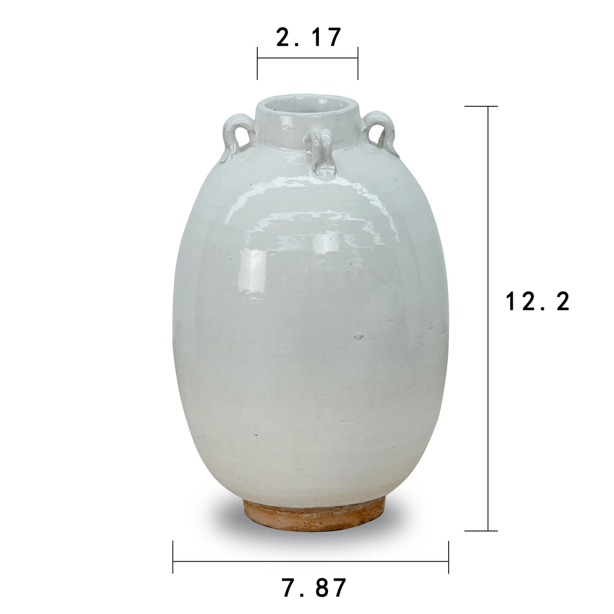 12" Off White Ceramic Pot with Four Handles Unglazed Base