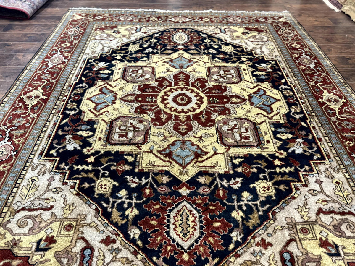 Indo Persian Heriz Rug 8x10, Geometric Medallion, Serapi Carpet, Wool Vintage Rug - Jewel Rugs, view 12
