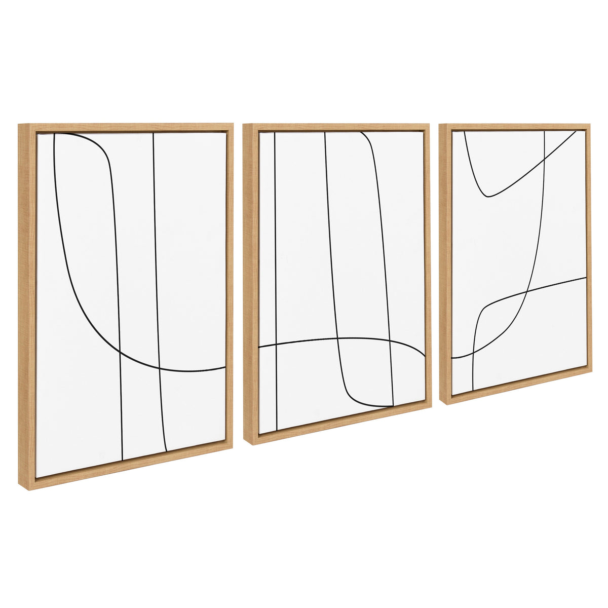 Sylvie Modern Line Abstract Black and White Framed Canvas Set by The Creative Bunch Studio