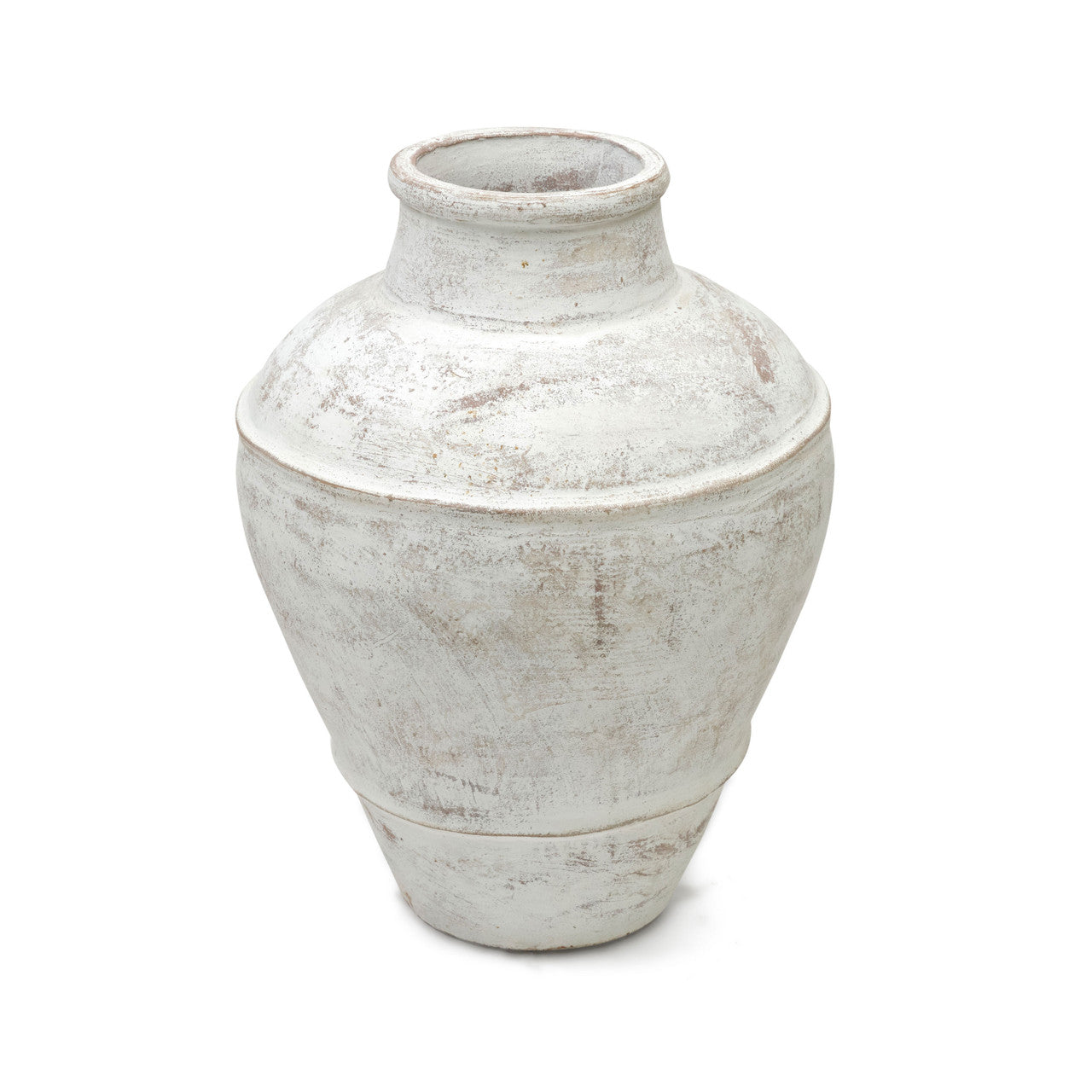 14" Clay Vase Distressed White Small