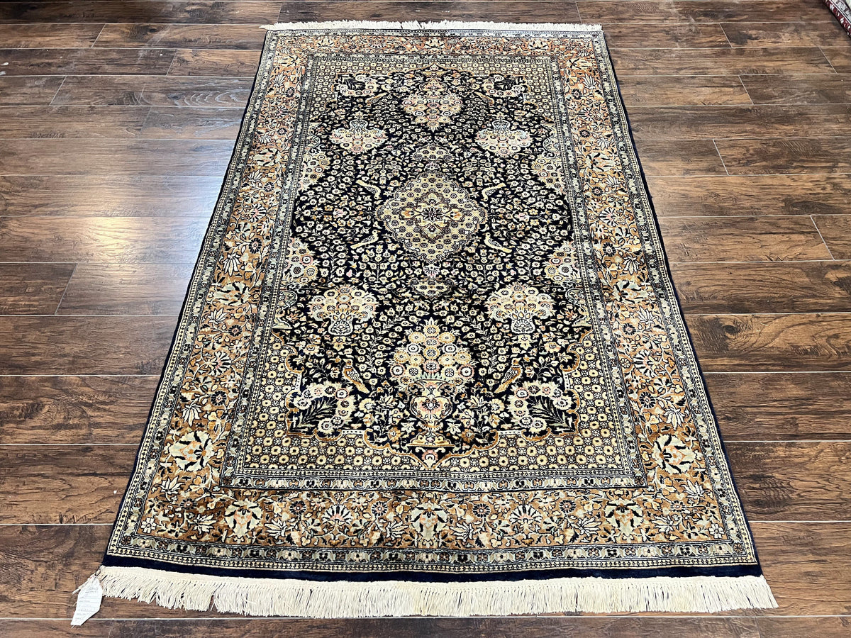 Pak Persian Rug 5x7, Wool Hand Knotted Vintage Fine Oriental Carpet, Birds, Floral Medallion, Traditional Oriental Rug, Dark Blue - Jewel Rugs, view 2