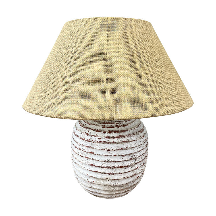 20-Inch-High Lamp Distressed White with Jute Lamp Shade image 3