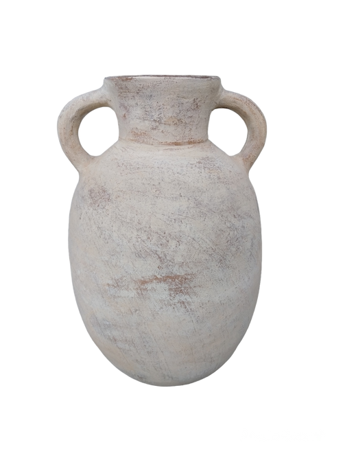 16" High Terracota Vase with Two Handles Distressed White image 2