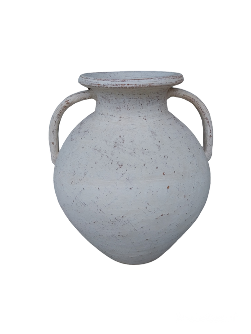 Approx. 16" High Terracota Vase with Two Large Handles Distressed White image 2
