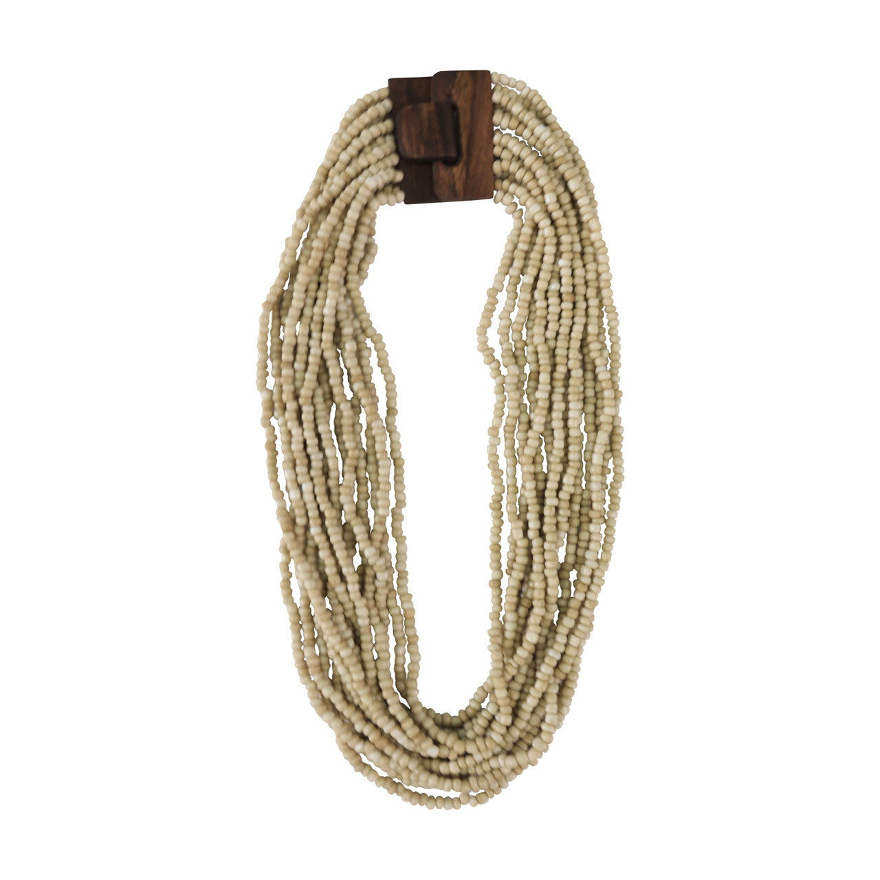 Glass Beads Necklace with Wooden Buckle Light Brown