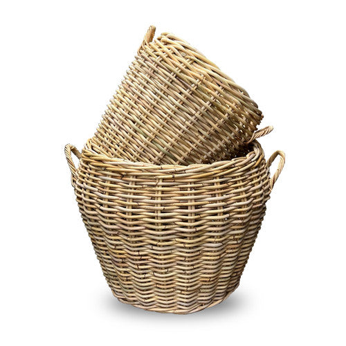 Set of 2 Rattan Basket Whitewash (Large 27x24H and Small 22x20H) image 2