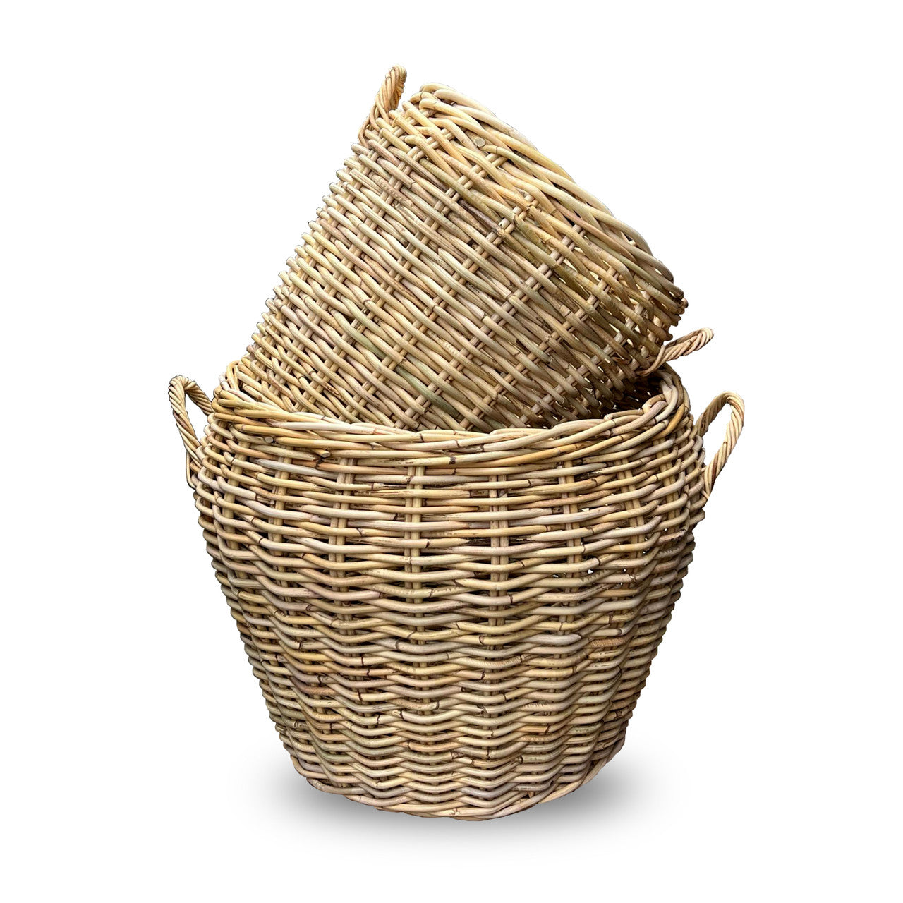 Set of 2 Rattan Basket Whitewash (Large 27x24H and Small 22x20H)