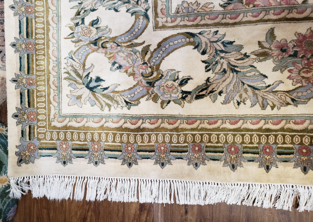 Pak Persian Floral Rug 11 x 12.6, Ivory, Very Fine, Hand Knotted - Jewel Rugs, view 9