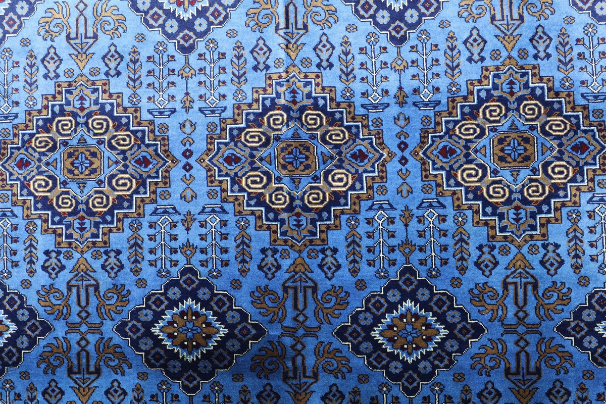 Afghan Rug 7x10 | Blue, Navy & Gold | Hand-Knotted Wool - Rugistan, view 5