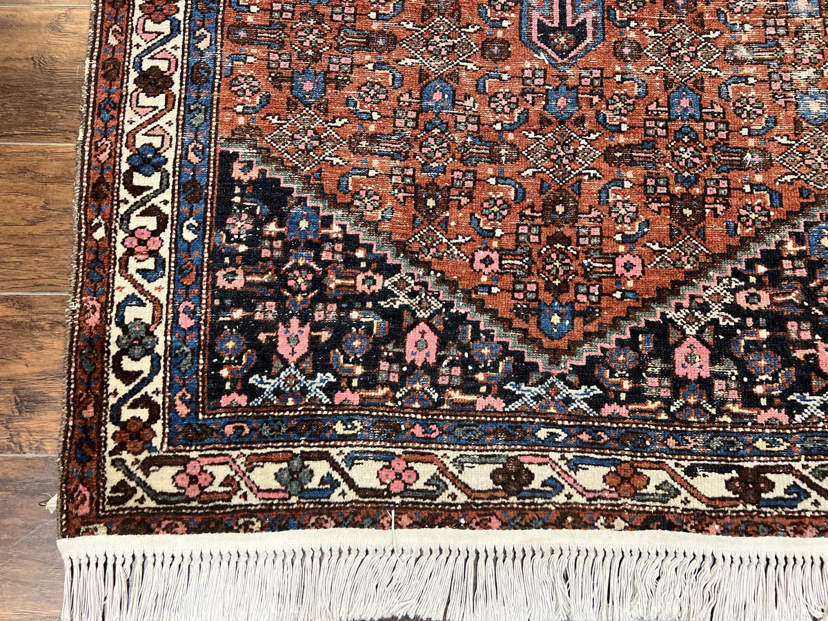 Red Persian Hamadan Rug 4x6, Wool Handmade Antique Carpet, Geometric Medallion Rug, Oriental Rug 4 x 6, Persian Tribal Rug, Hand Knotted Rug - Jewel Rugs, view 9