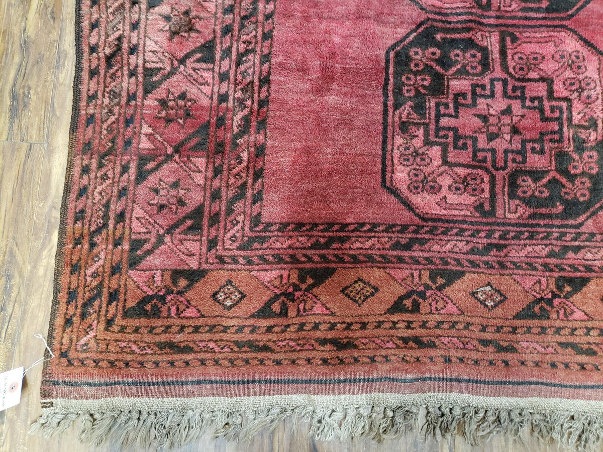 Antique Bukhara Area Rug, Vintage Afghan Bokhara Bashir Rug, 4x6 Hand-Knotted Oriental Carpet, Red & Black Wool Rug, 4' x 5'9 - Jewel Rugs, view 9
