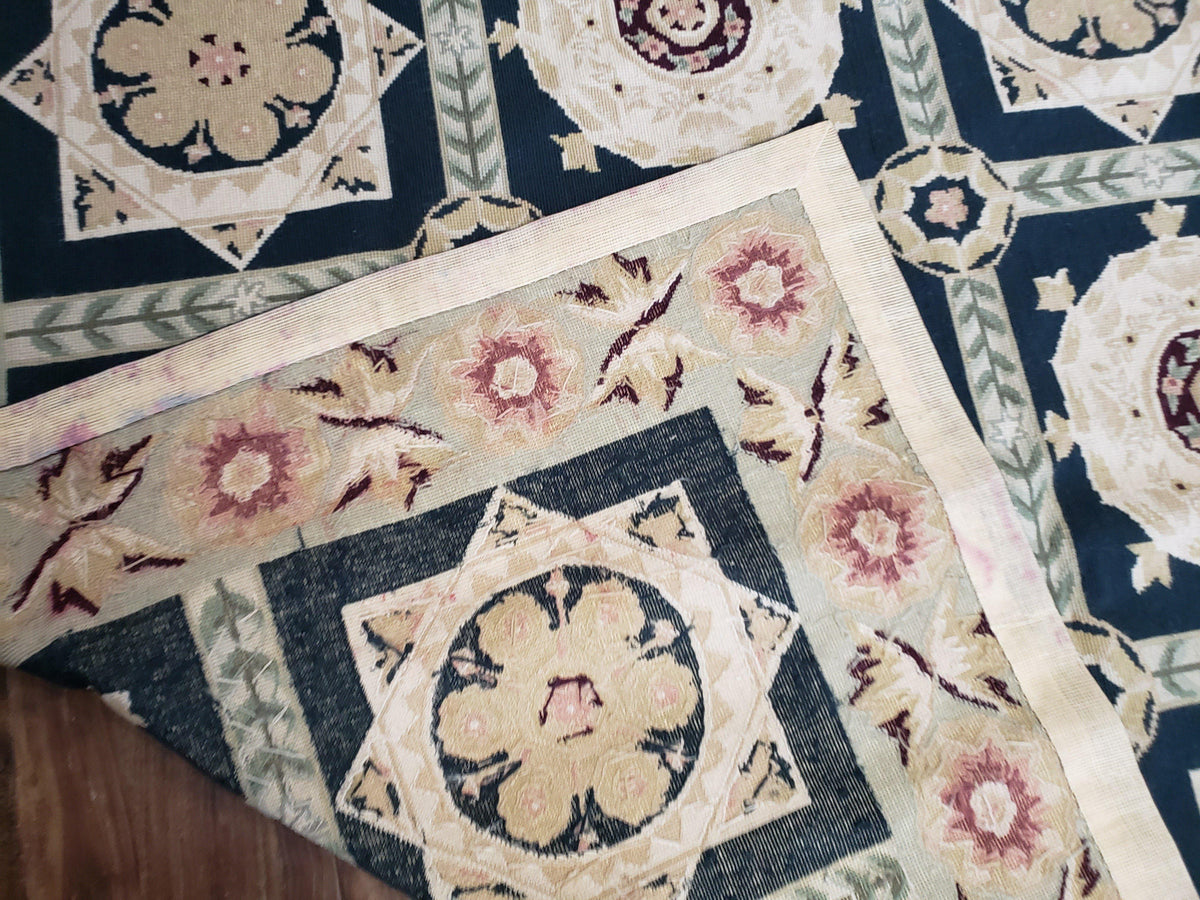 Vintage Chinese Needlepoint Rug 6x9, Panel Design Area Rug Wool Hand-Woven Black & Ivory Carpet Flat Weave Bedroom Rug 6 x 9 Living Room Rug - Jewel Rugs, view 11