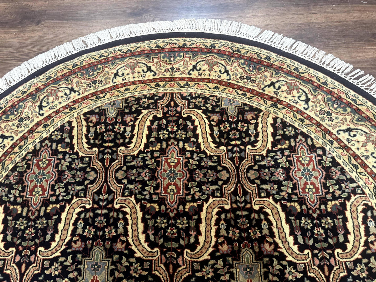 Round Indo Persian Rug 6x6, Indian Bidjar Rug, Navy Blue and Beige - Jewel Rugs, view 9