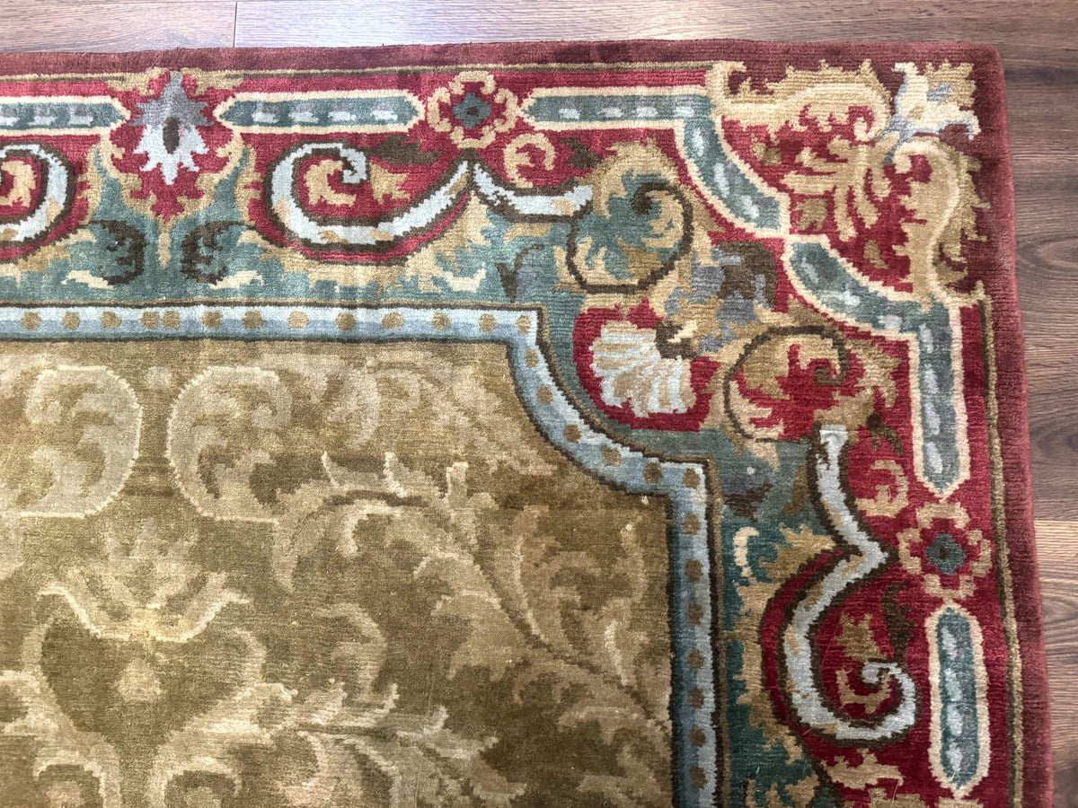 Tibetan Aubusson Rug 6x9, Gold-Beige, Soft Wool Pile, Handmade - Jewel Rugs, view 8