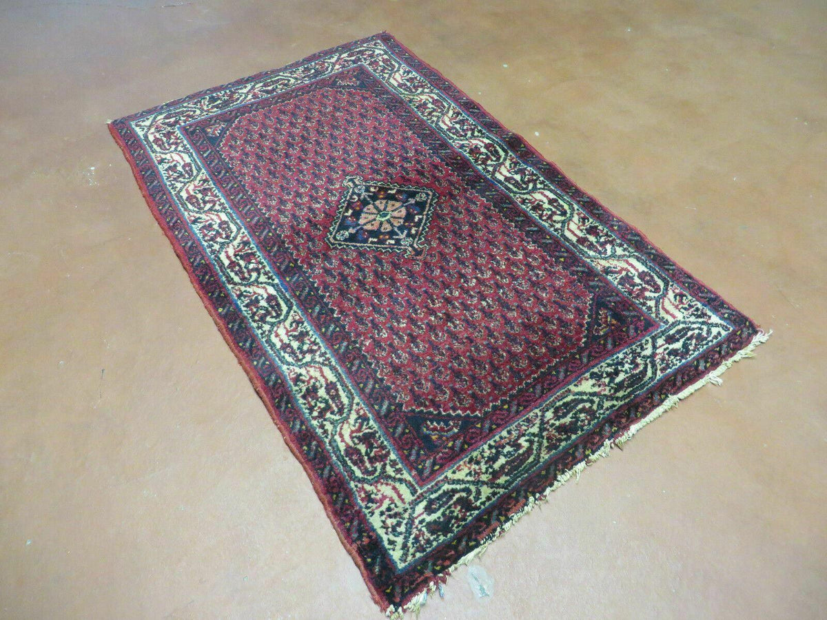 2.5' X 4' Vintage Handmade Indian Amritsar Wool Rug Paisley Design Red - Jewel Rugs, view 3