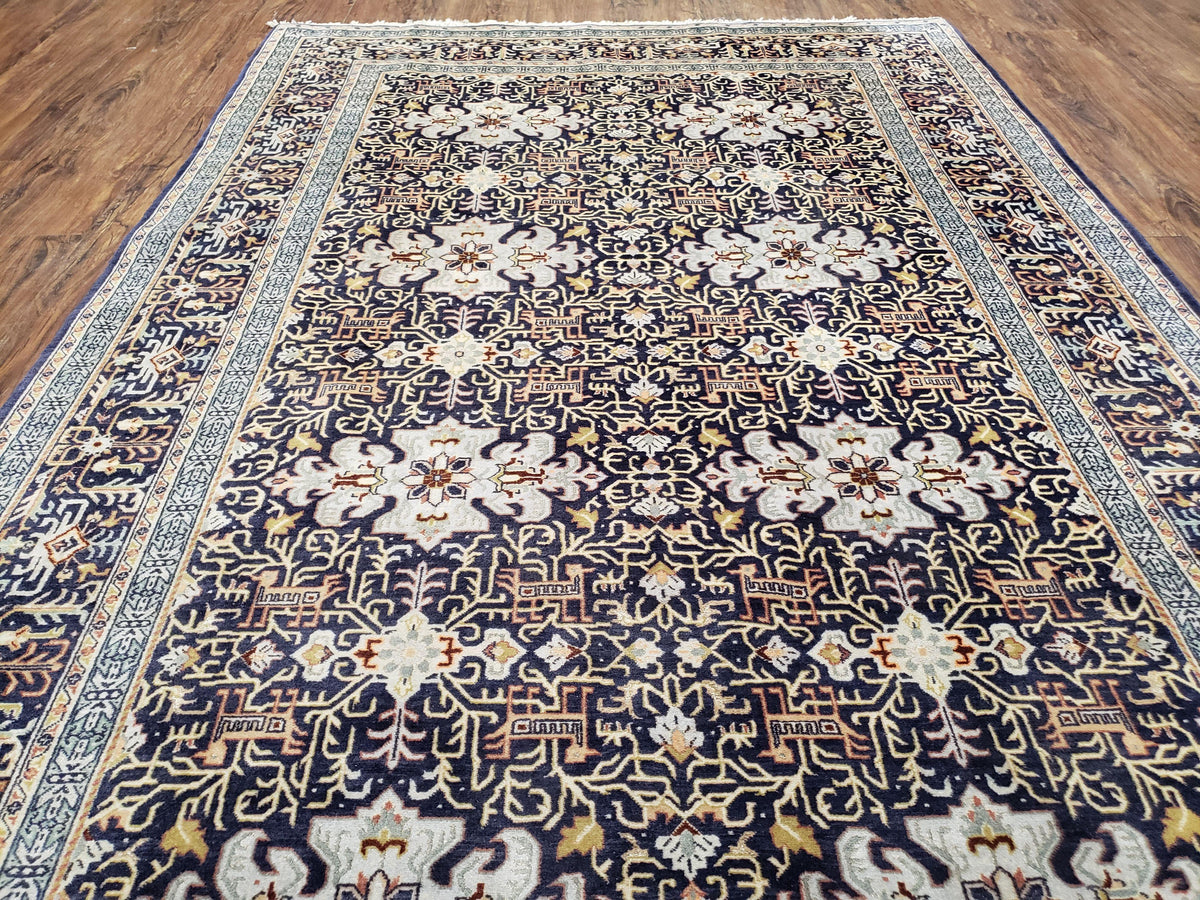 Persian Kashan Rug, Navy Blue, Hand-Knotted, Wool, 4' 8" x 7' 4", Pair A - Jewel Rugs, view 12