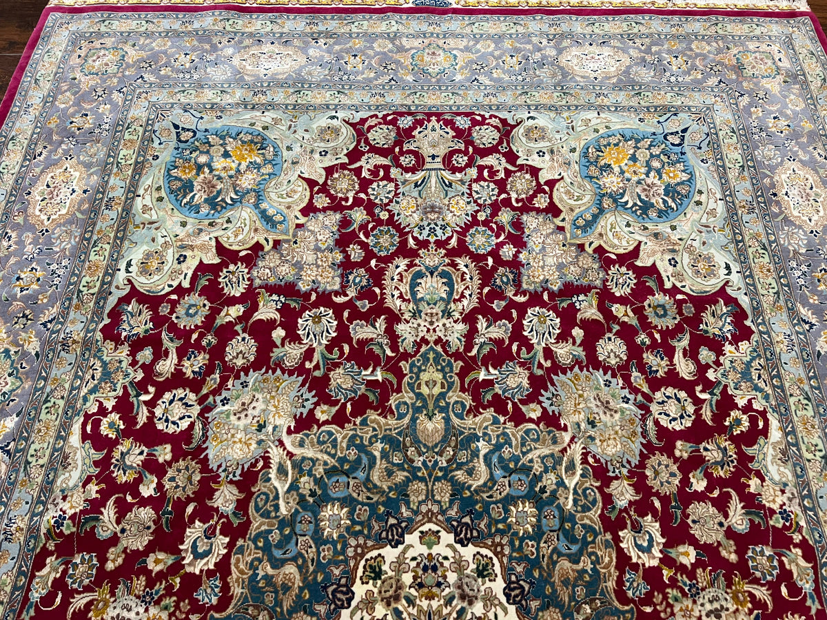 Stunning Persian Tabriz Rug 5x7, Signed by Masterweaver, Maroon, Floral Medallion, Ultra Fine 70 Raj 625 KPSI, Kork Wool Silk Foundation, Handmade - Jewel Rugs, view 13