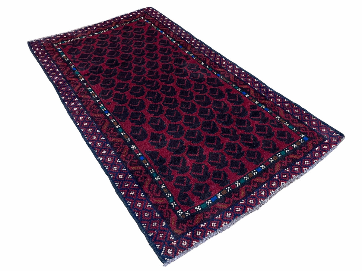2' 8" X 4' 6" Vintage Handmade Tribal Wool Rug Balouchi Rug Afghan Rug Red Blue - Jewel Rugs, view 11