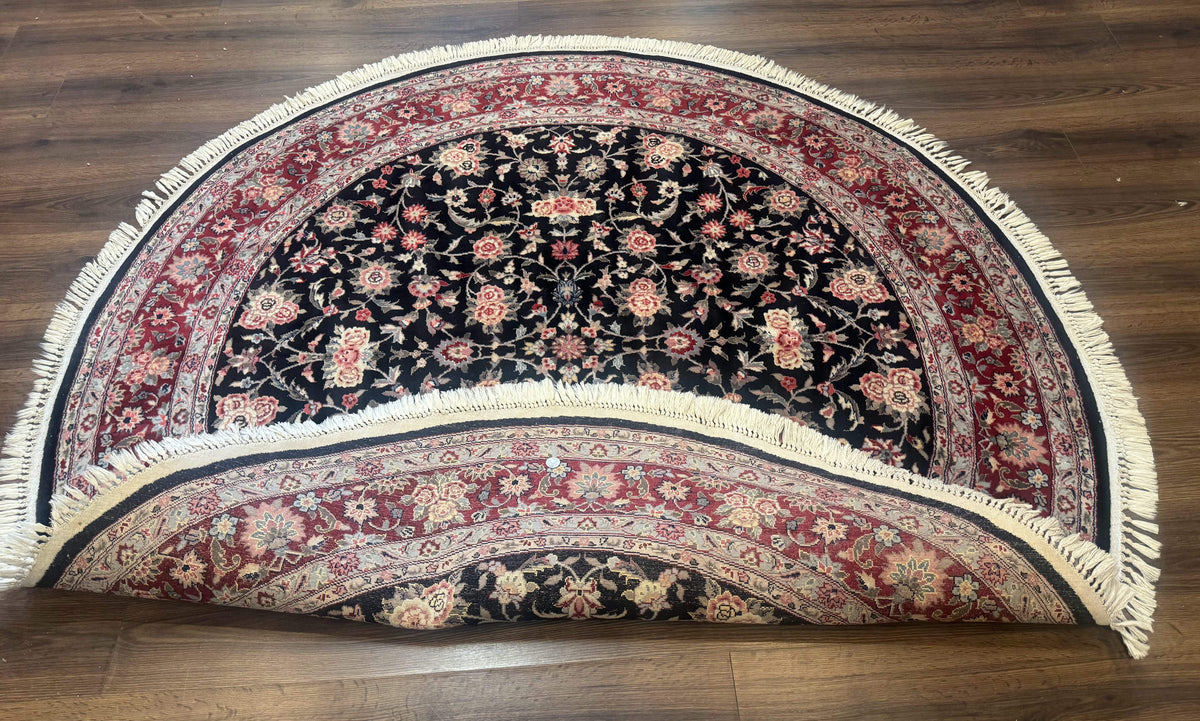 Round Sino Persian Rug 6x6, Floral, Navy Blue and Red, Wool and Silk Highlights - Jewel Rugs, view 11
