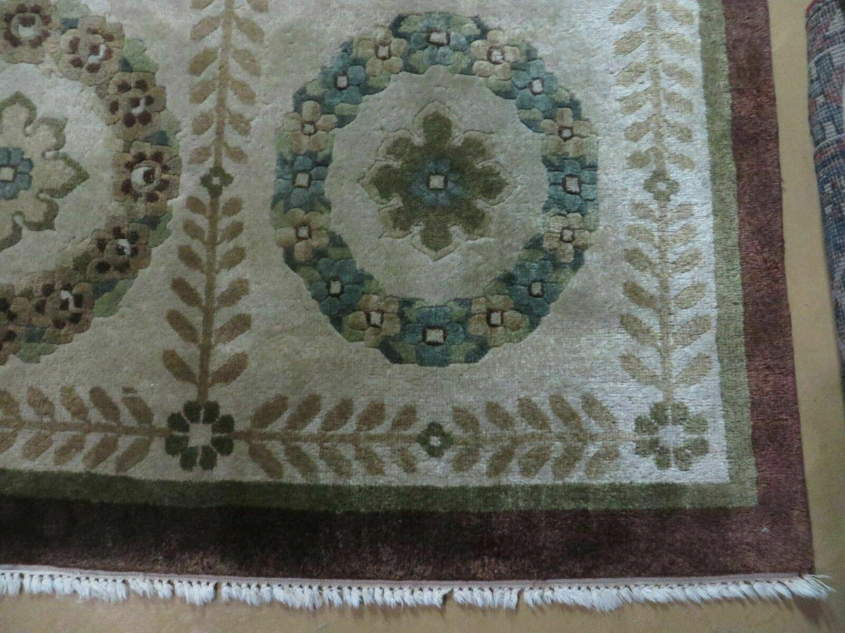 9' X 12' Modern Handmade Indo Lahore Wool Rug Art Deco Olive Ivory Nice Wow - Jewel Rugs, view 10