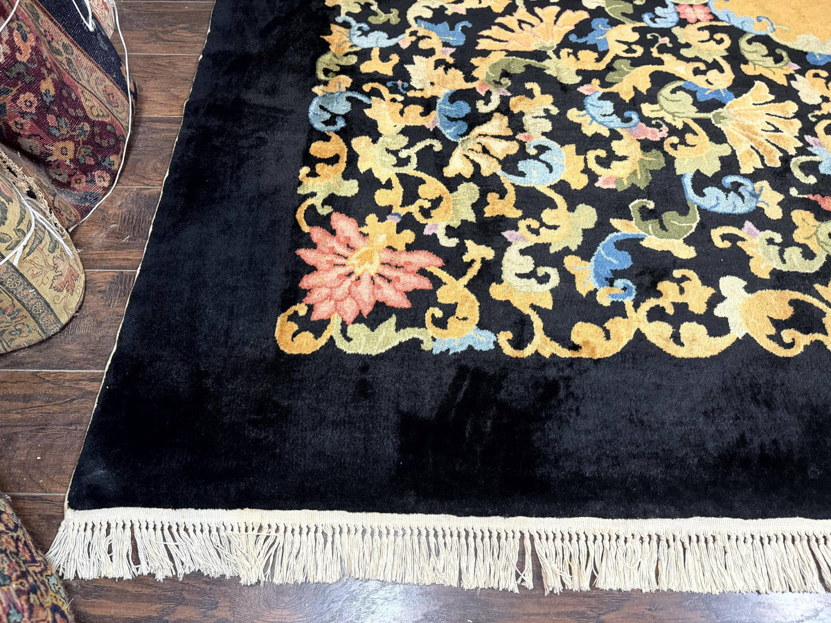 Antique Chinese Peking Rug 12.6 x 14.9, Palace Size Asian Oriental Carpet, Art Deco Rug, Rare - Jewel Rugs, view 9
