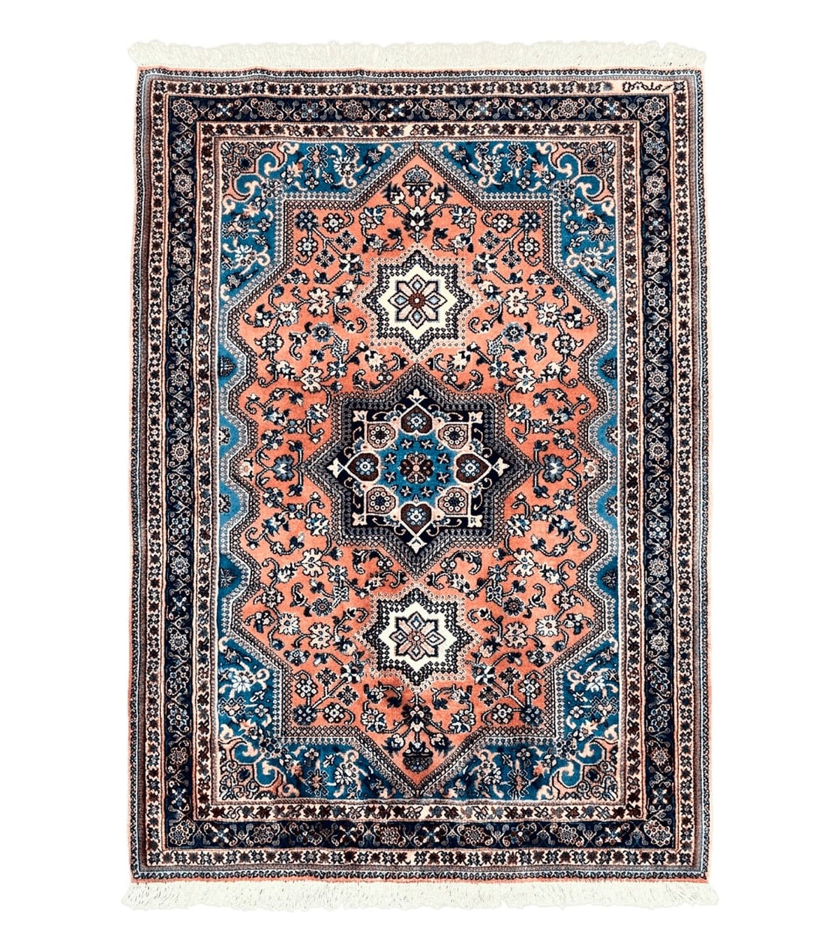 Persian Shiraz Rug 3x5, Geometric Tribal Rug, Wool Hand Knotted Vintage Carpet, Light Red & Blue, Signed by Masterweaver - Jewel Rugs