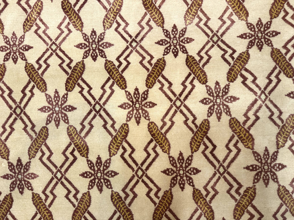 Tibetan Rug 8x10, Wool with Silk Highlights, Beige and Maroon, Contemporary Carpet - Jewel Rugs, view 5