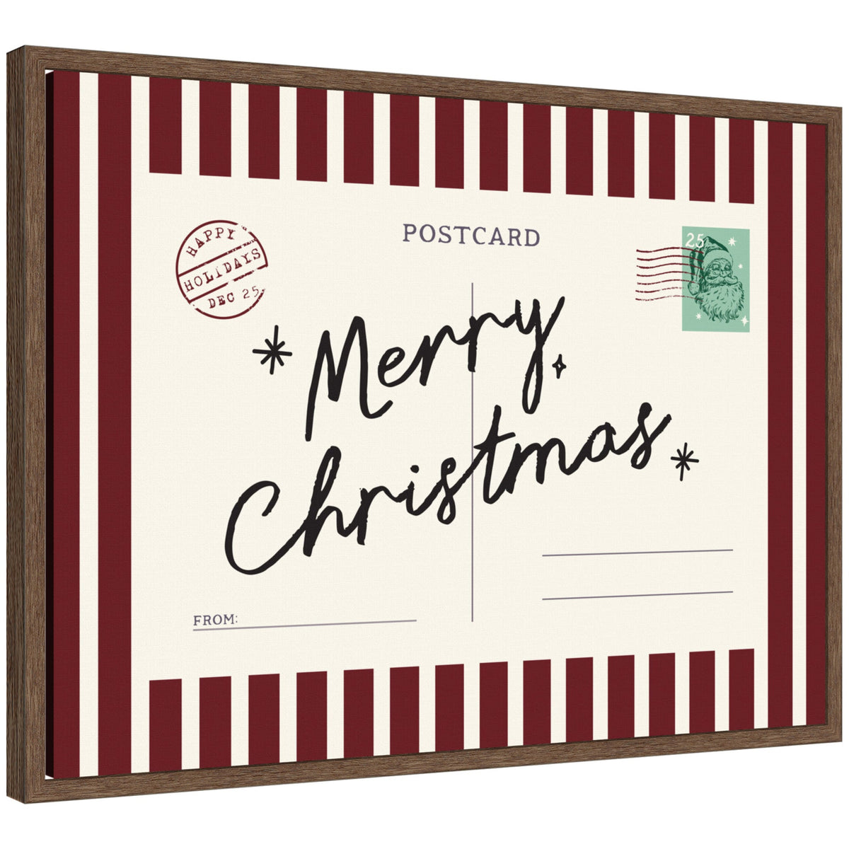Vintage Merry Christmas Card by Lucky Guava Framed Canvas Wall Art Print