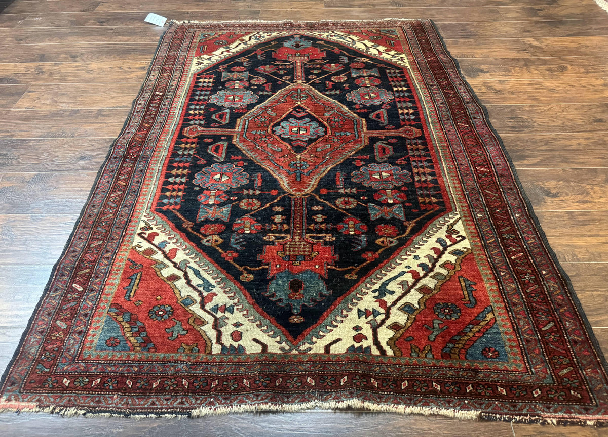 Antique Persian Bidjar Rug 5x6, Navy Blue and Red, Persian Tribal Rug - Jewel Rugs, view 2