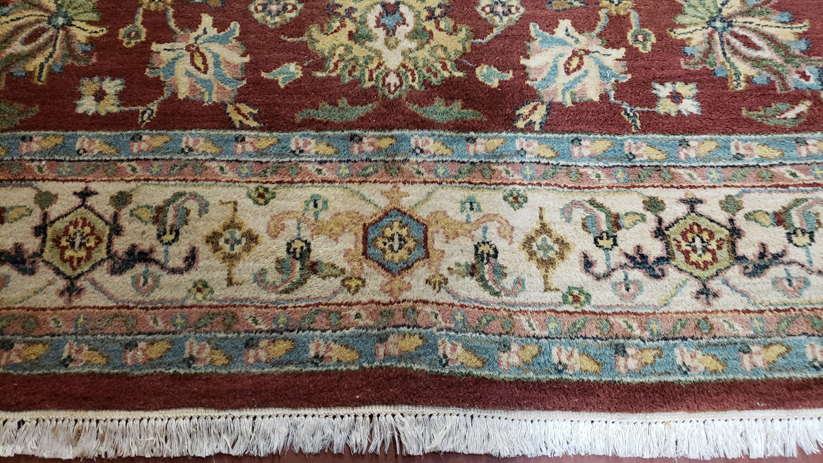 8x12 Indo-Mahal Rug, Floral Allover, Red & Beige, Wool Vintage Handmade Traditional Carpet - Jewel Rugs, view 6