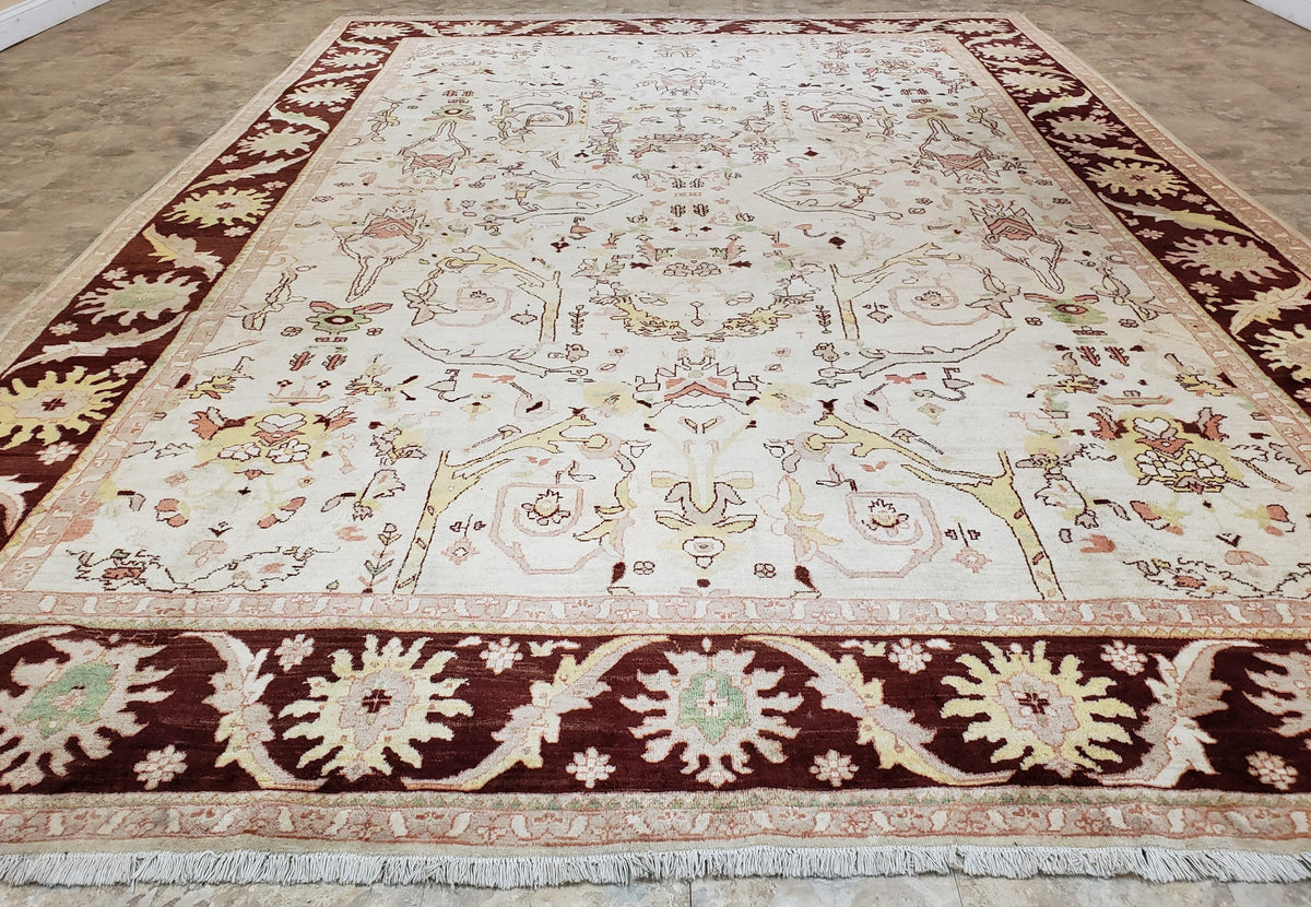 Beige and Maroon Peshawar Rug 10x15, Large Oushak Carpet, Pakistani Rug, Handmade Area Rug, Hand Knotted Rug, Living Room Rug, Nice Wool Rug - Jewel Rugs, view 2