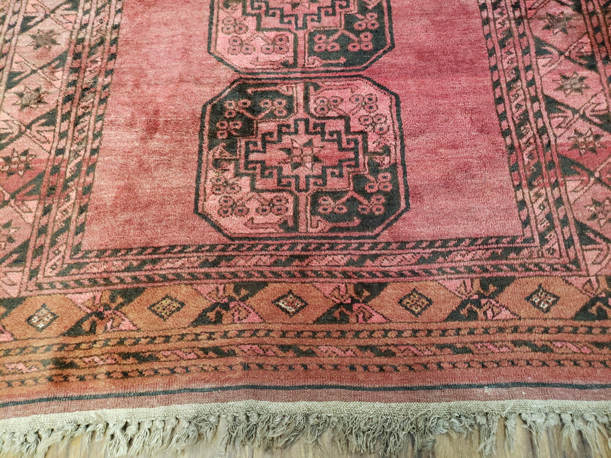 Antique Bukhara Area Rug, Vintage Afghan Bokhara Bashir Rug, 4x6 Hand-Knotted Oriental Carpet, Red & Black Wool Rug, 4' x 5'9 - Jewel Rugs, view 5