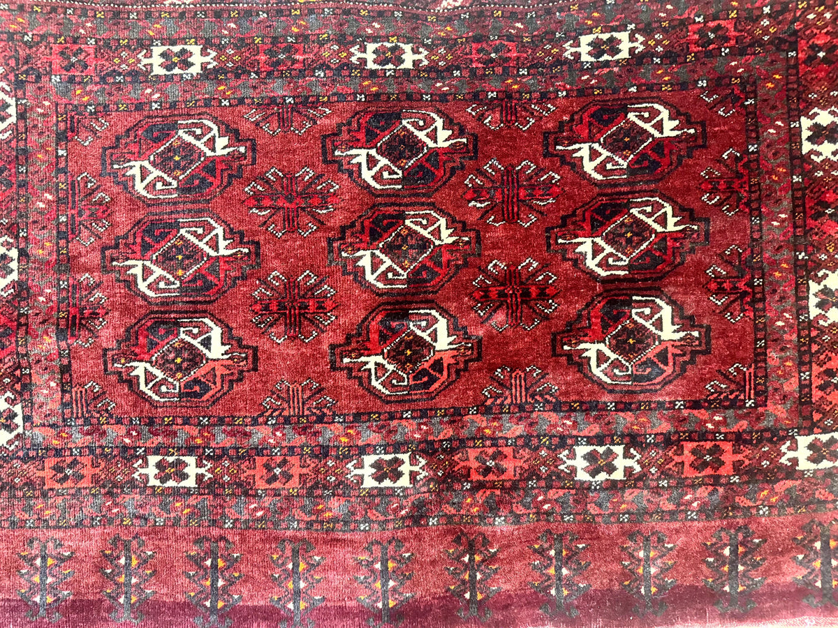 Antique Afghan Turkoman Mafrash Rug 3x5, Red, Hand Knotted, Wool, Tribal Collectible - Jewel Rugs, view 3