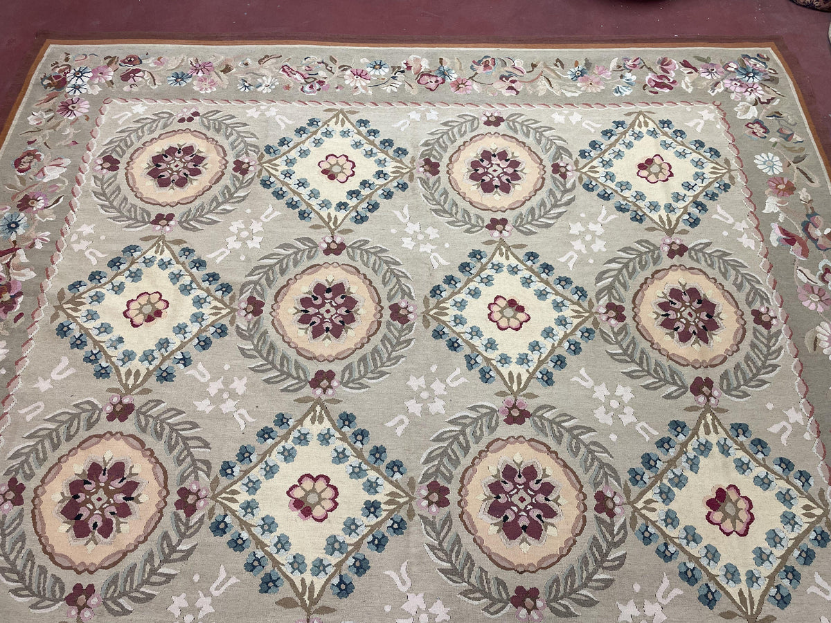9x13 Needlepoint Carpet, French Design Rug, Hand-Knotted, Brand New Needlepoint Rug 9 x 13, English French European Style, Beige Floral - Jewel Rugs, view 4