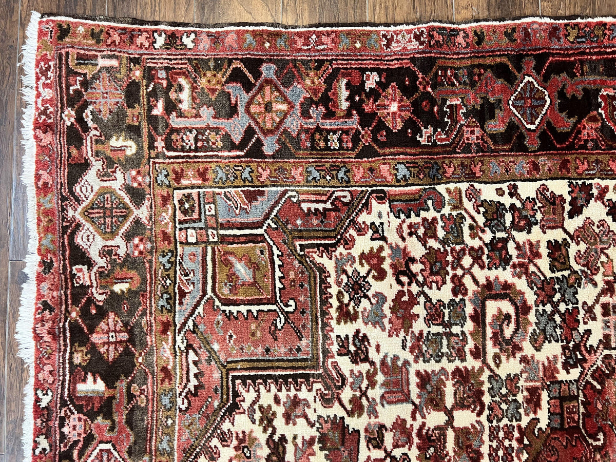 Large Persian Heriz Rug 10x13, Red and Cream Geometric Tribal Room Sized Handmade Wool Hand Knotted Semi Antique Decorative Oriental Carpet - Jewel Rugs, view 7