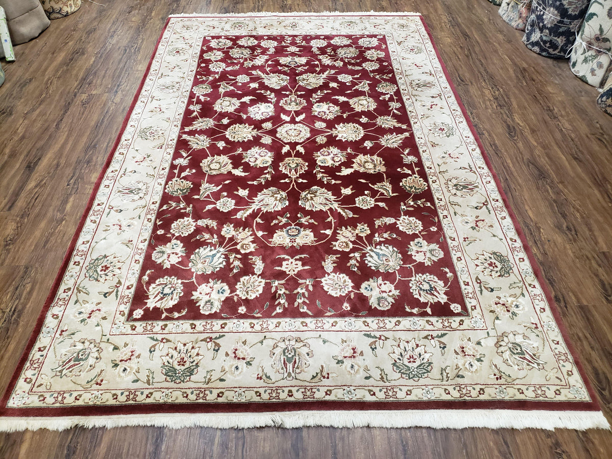 Vintage Traditional Oriental Area Rug, Hand-Knotted, Wool & Silk Accents, Maroon Red and Beige, 6x9 Carpet, 5' 9" x 9' - Jewel Rugs, view 2