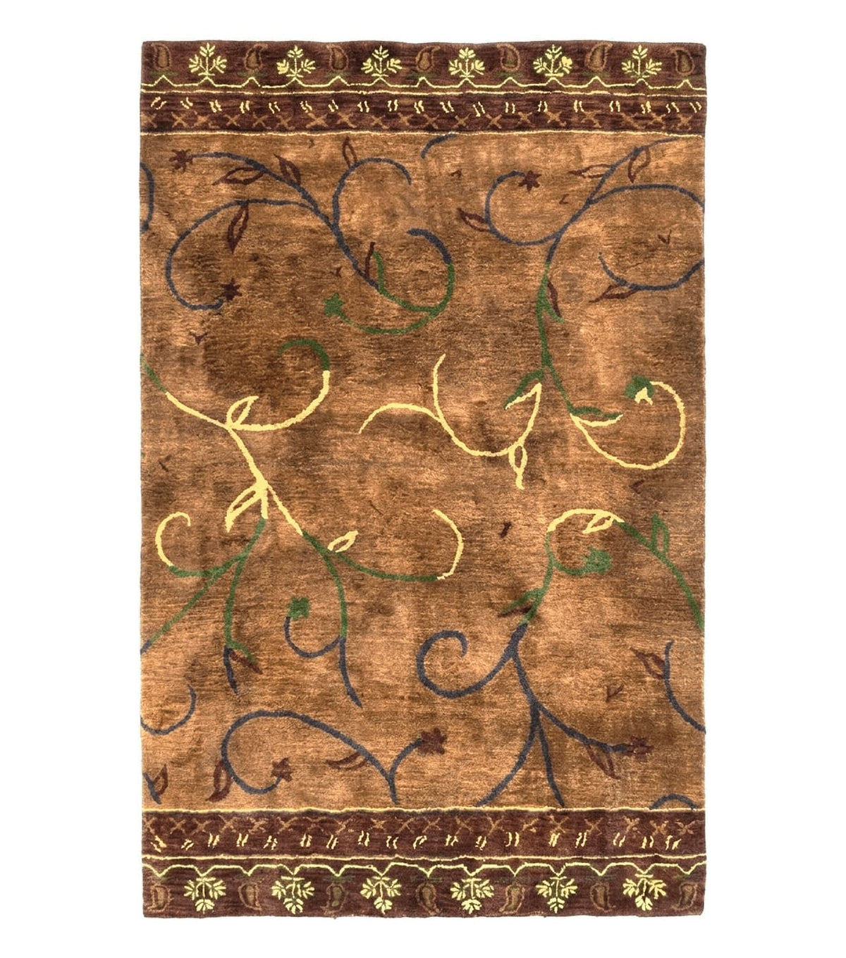 Pottery Barn Rug 5x8, Vintage Hand Tufted Carpet, Wool and Silk, Rust & Maroon - Jewel Rugs