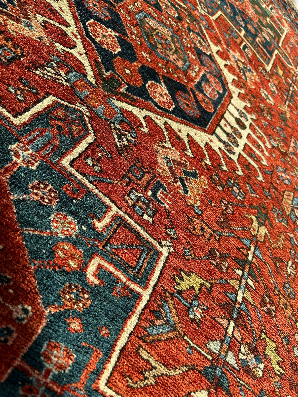 Antique Persian Heriz Rug 5x6 | Rust, Navy & Ivory | Hand-Knotted Wool - Rugistan, view 5