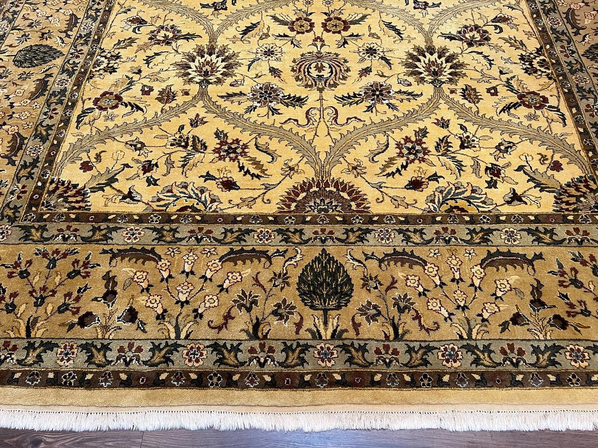 Indo Persian Mahal Rug 10x14, Wool Hand Knotted Oriental Carpet, Cream Floral Allover, Vintage Area Rug 10 x 14, Traditional Rug, Handmade - Jewel Rugs, view 5