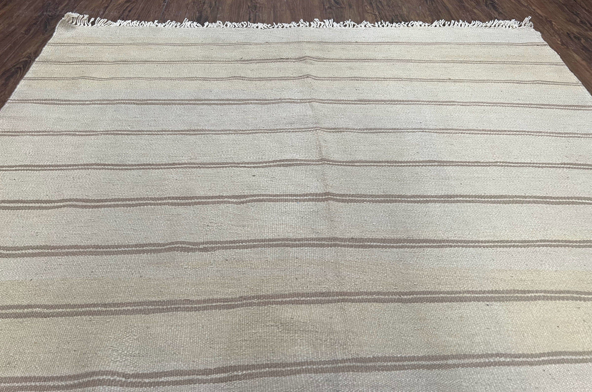 New Turkish Kilim Rug 5x8 Flatweave Carpet, Bohemian Rug, Contemporary Rug, Hand Woven, Wool Area Rug, Gray and Taupe, Striped Pattern - Jewel Rugs, view 4
