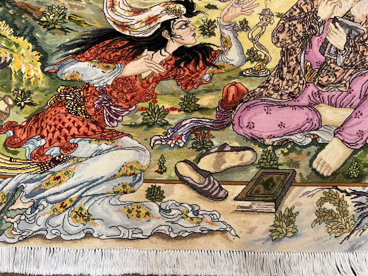Persian Tabriz Pictorial Rug 5x3, Hafez Poetry In Border, Very Fine Hand Knotted Carpet, Wall Hanging Wool Oriental Carpet 3x5, Highly Detailed - Jewel Rugs, view 5