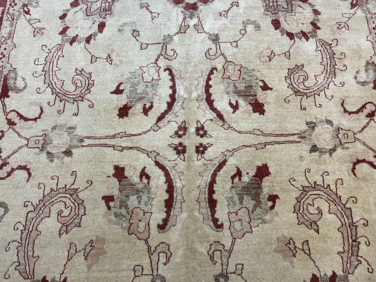 Peshawar Rug 8x12 Pakistani Carpet, Oriental Rug 8 x 12 Chobi Rug, Beige and Red, Allover Large Floral Design, Hand Knotted Vintage Wool - Jewel Rugs, view 5