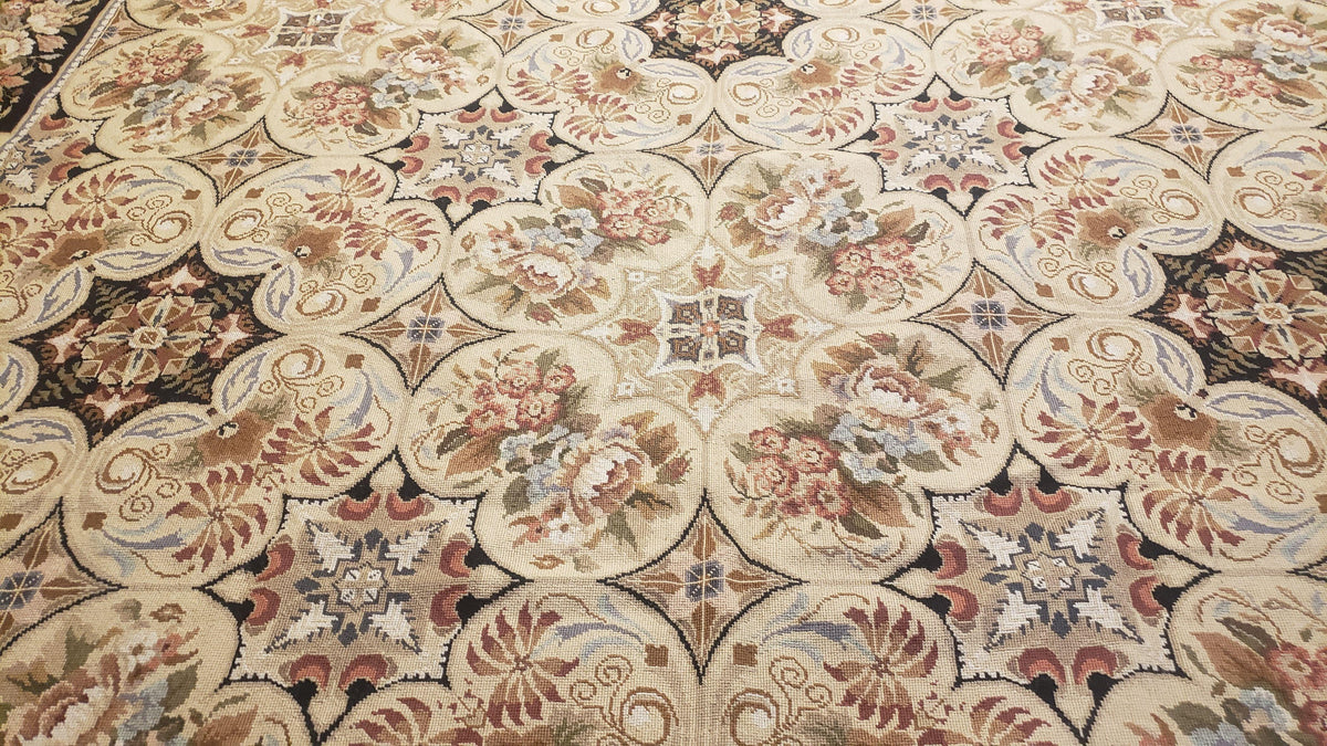 Needlepoint Rug 8x10ft Allover European Design Flowers 100% Wool Hand Knotted Aubusson Area Rug Brand New Flatweave Needle Point Carpet Chic - Jewel Rugs, view 11