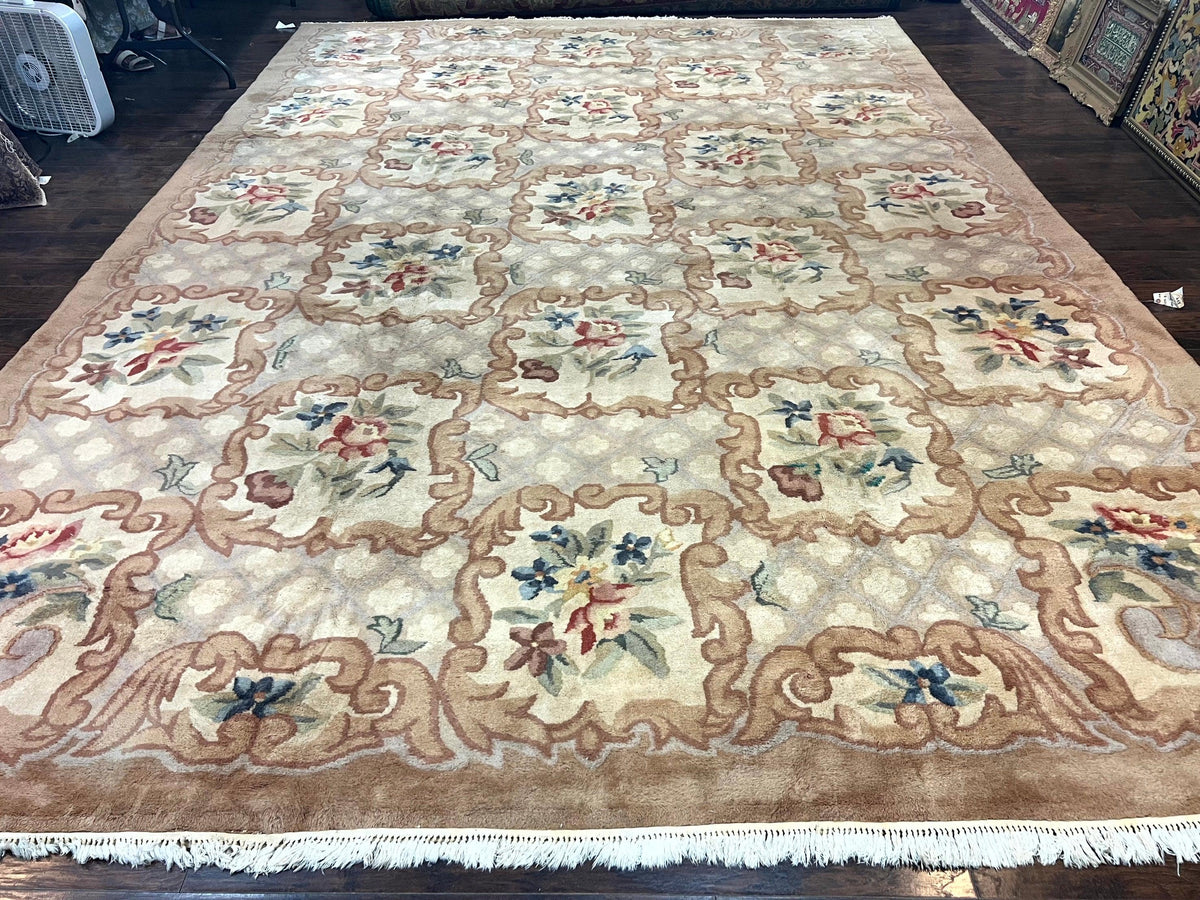 Indo Chinese Aubusson Wool Rug 11x16, Palace Sized Carpet, Oversized Handmade Vintage Rug, European Design - Jewel Rugs, view 2