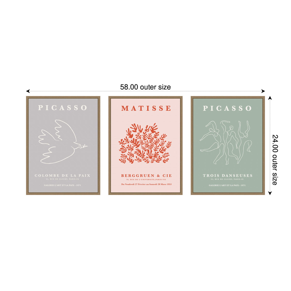 Picasso Inspired Bird & Inspired Dance 3 Piece Framed Canvas Wall Art Set by Gabrielly Guedes