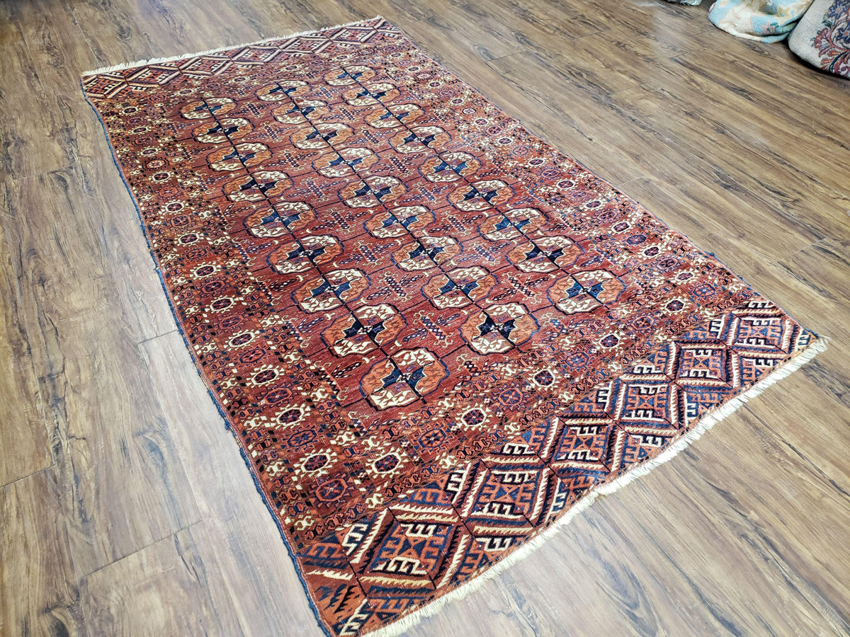 4x7 Antique Yamud Rug Russian Rug Turkoman Rug Fine Weave Rug - Jewel Rugs, view 3